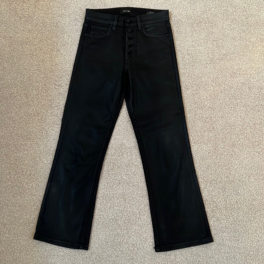 Joes. High rise, coated black jeans. Boot cut